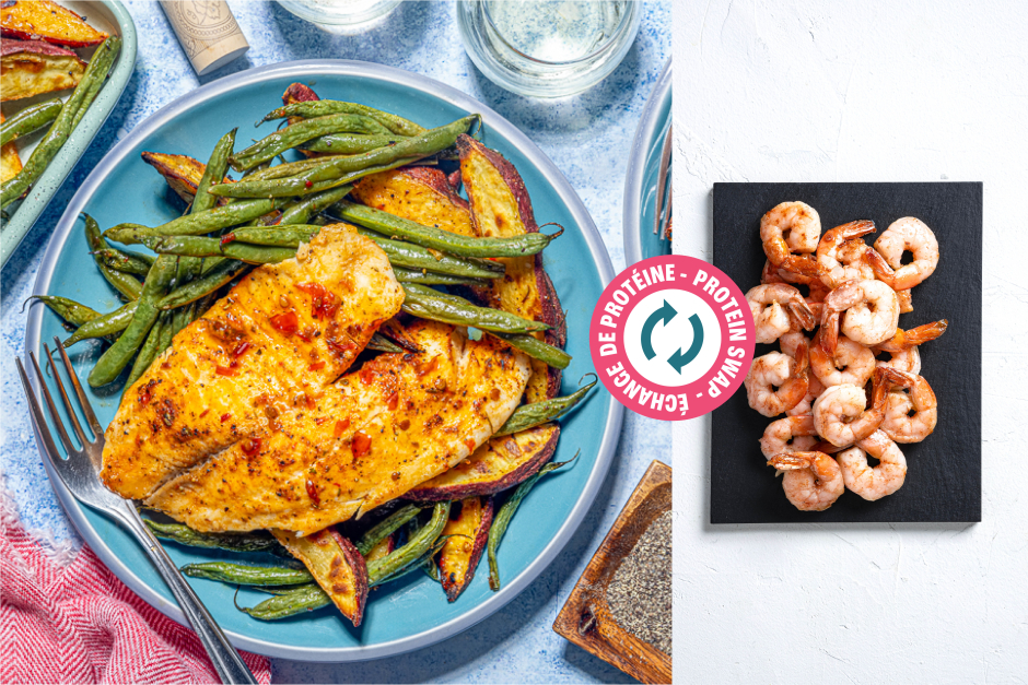 Protein Swap | Spicy Maple Shrimp Sheet Pan