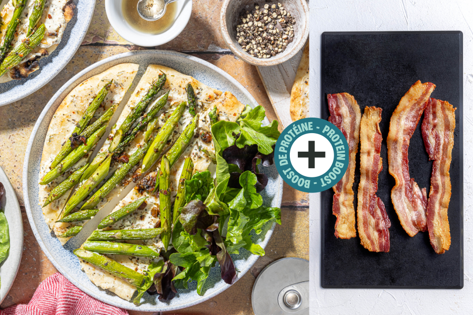 Boost de protéines | Pains plats primavera crémeux au bacon