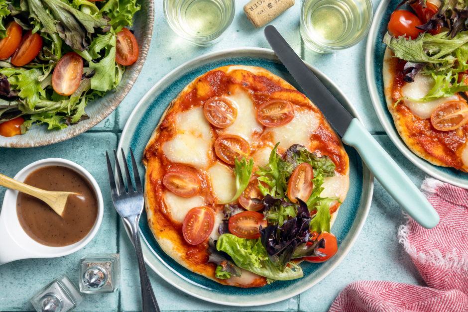 BBQ Roasted Garlic Margherita Naan Pizzas