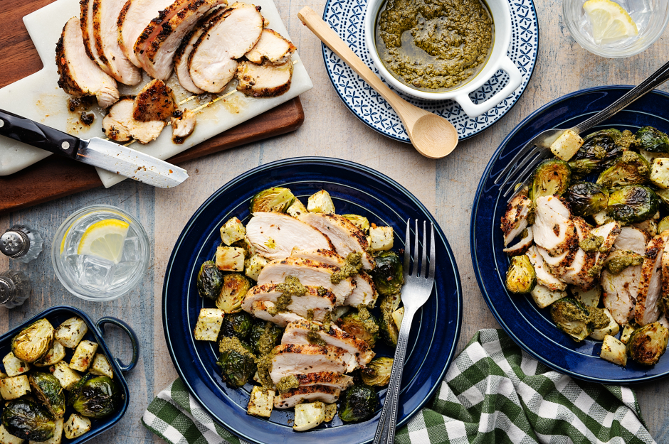 Seared Chicken Breasts with Buttery Basil Pesto