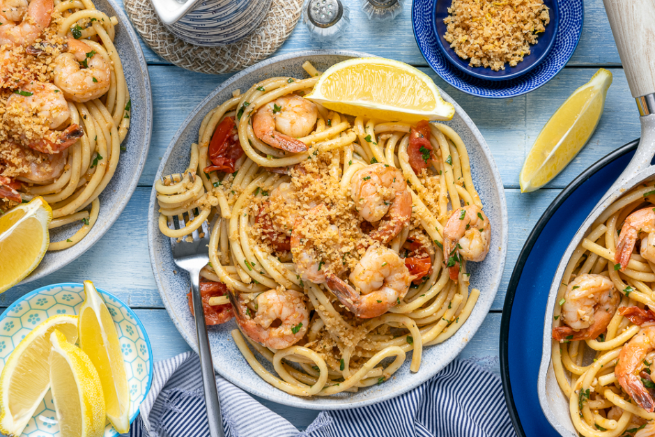 Pâtes aux crevettes scampi