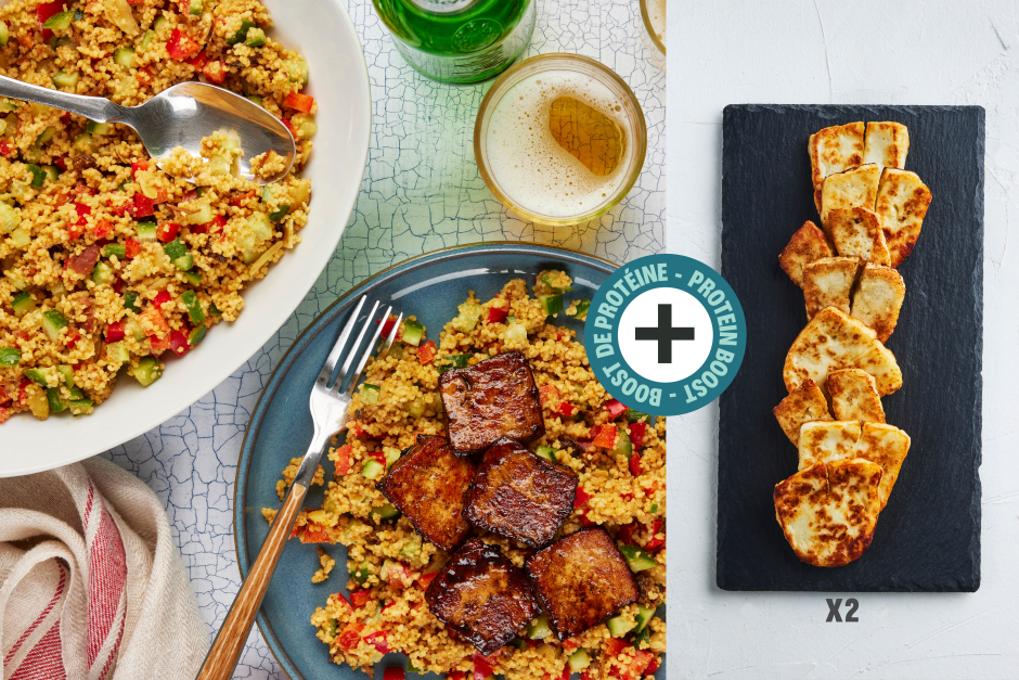 Protein Boost | Sassy Balsamic Double Halloumi over Spiced Couscous Salad