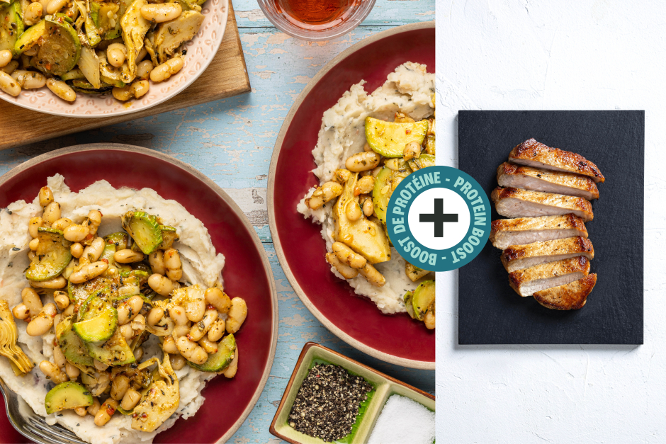 Protein Boost | Pork Chop, White Bean, Artichoke & Zucchini Fricassée