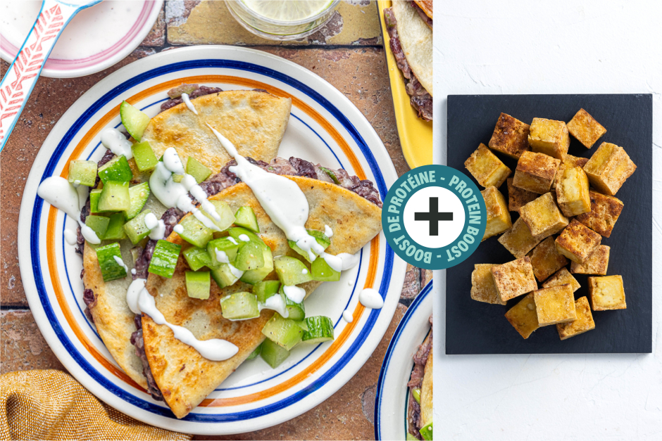 Boost de protéines | Quesadillas au tofu, haricots noirs et tomatillos