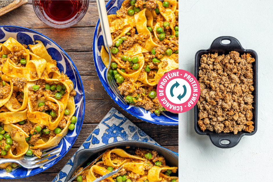 Échange de protéine | Tagliatelles fraîches au chorizo haché et zucchinis jaunes