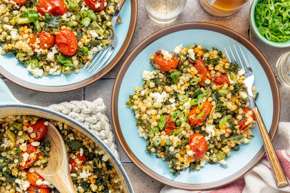 Feta-Topped Pearl Couscous Skillet
