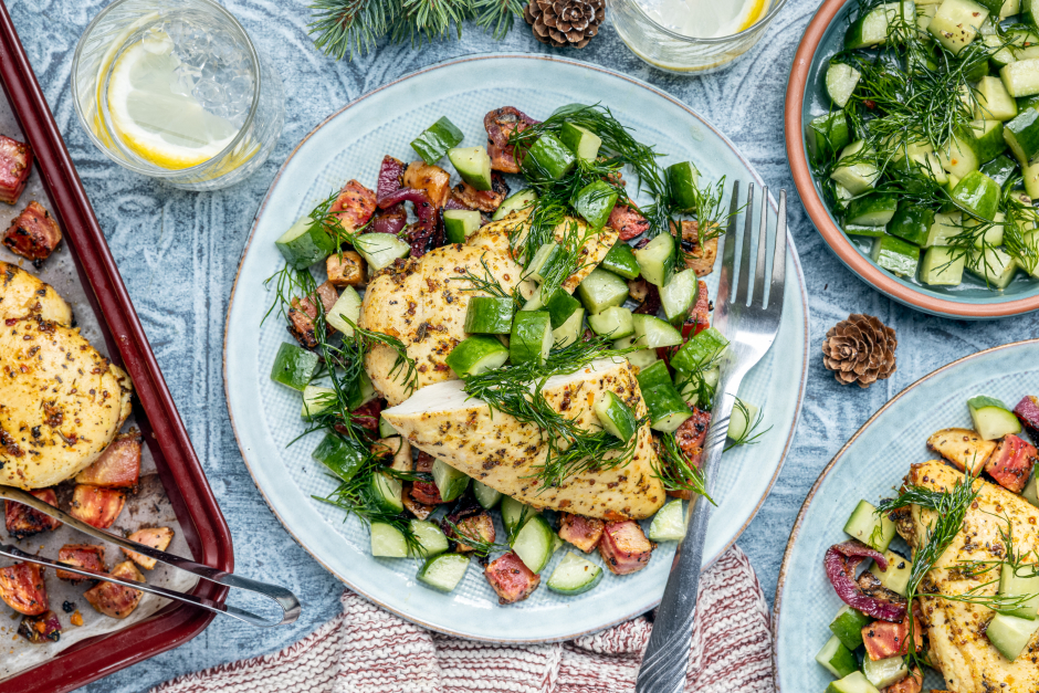 Lemon-Mustard Chicken & Beet Traybake