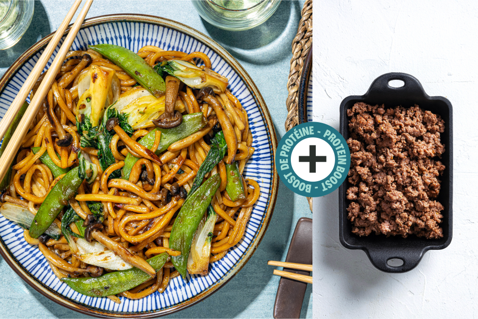 Boost de protéines | Yakisoba au bœuf et aux champignons shimejis