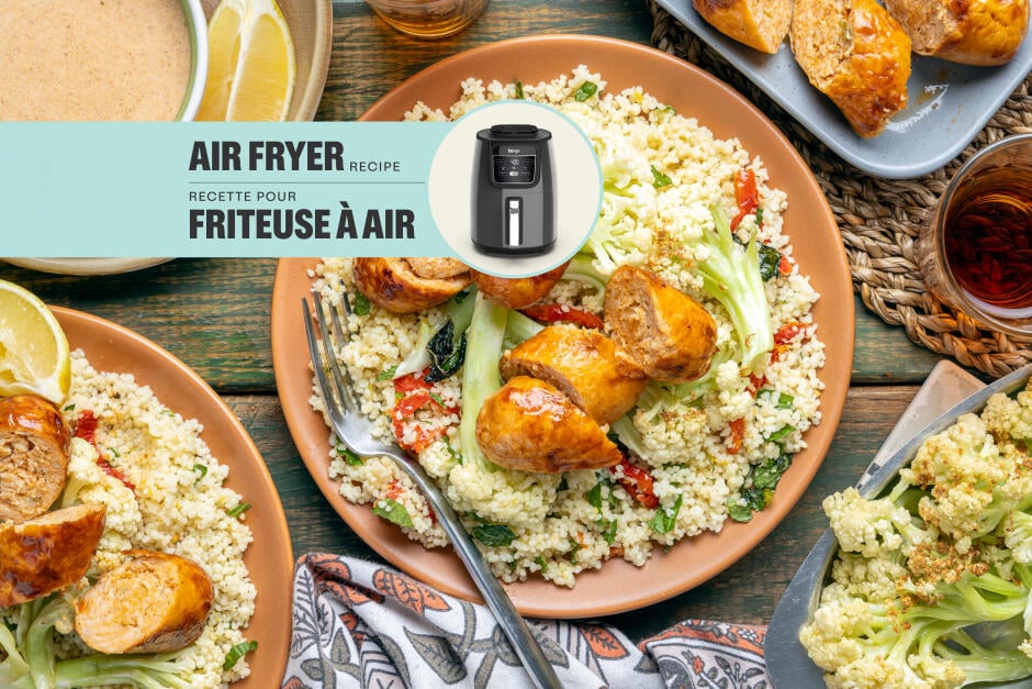 Assiettes de saucisses de poulet et couscous aux fiorettos