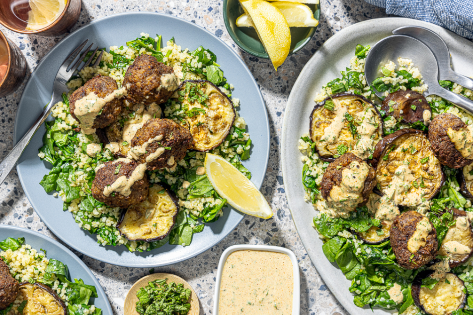 Mezze de boulettes de bœuf et d'aubergines style Afrique du Nord