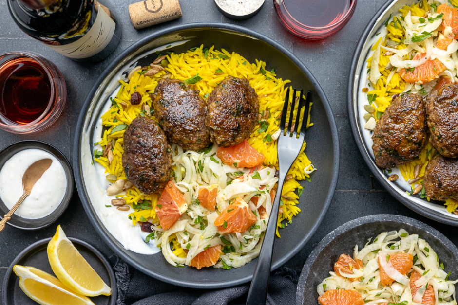 Bison Kofta over Tahini Yogurt