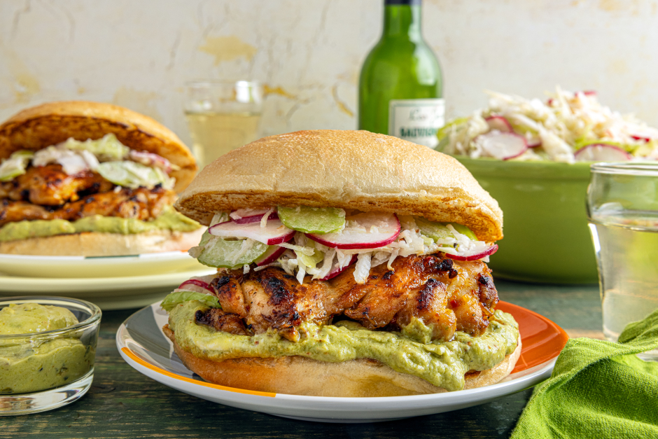 Chicken Thigh Burgers with Avocado-Labneh Spread