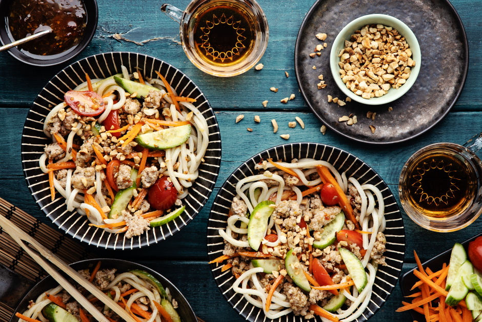 Ground Pork Larb Noodle Salad with Rainbow Vegetables