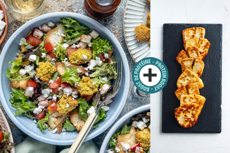 Protein Boost | Fattoush Salad with Falafel, Feta & Halloumi