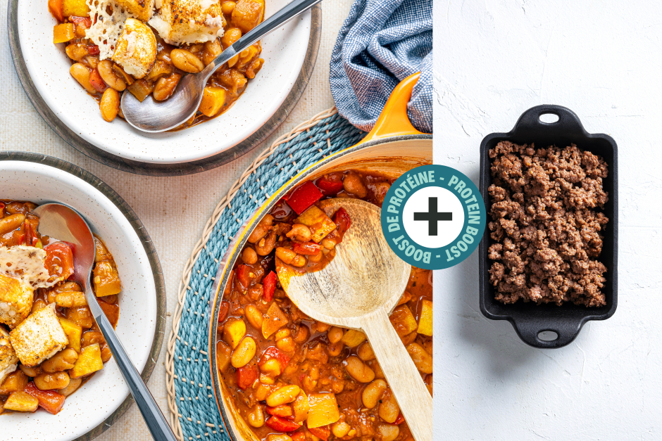 Boost de protéines | Chili au bœuf haché, zucchinis jaunes et haricots blancs