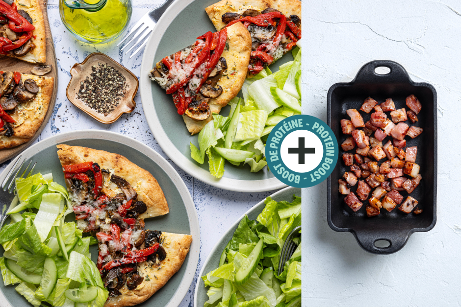 Protein Boost | Pancetta, Mushroom, Pepper & Rosemary Ricotta Naan Pizzas