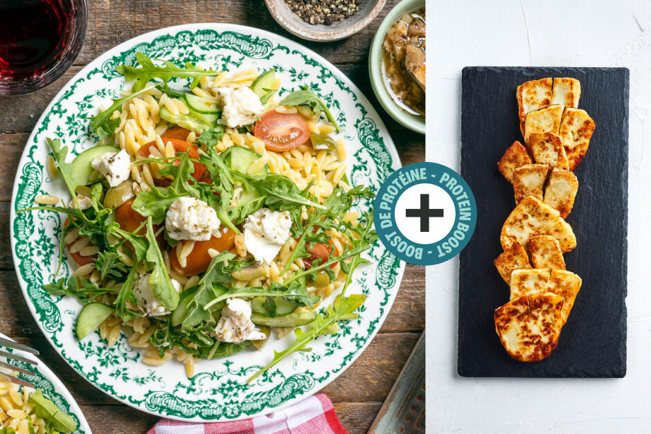 Protein Boost | Vegetarian Orzo Grinder Salad with Halloumi