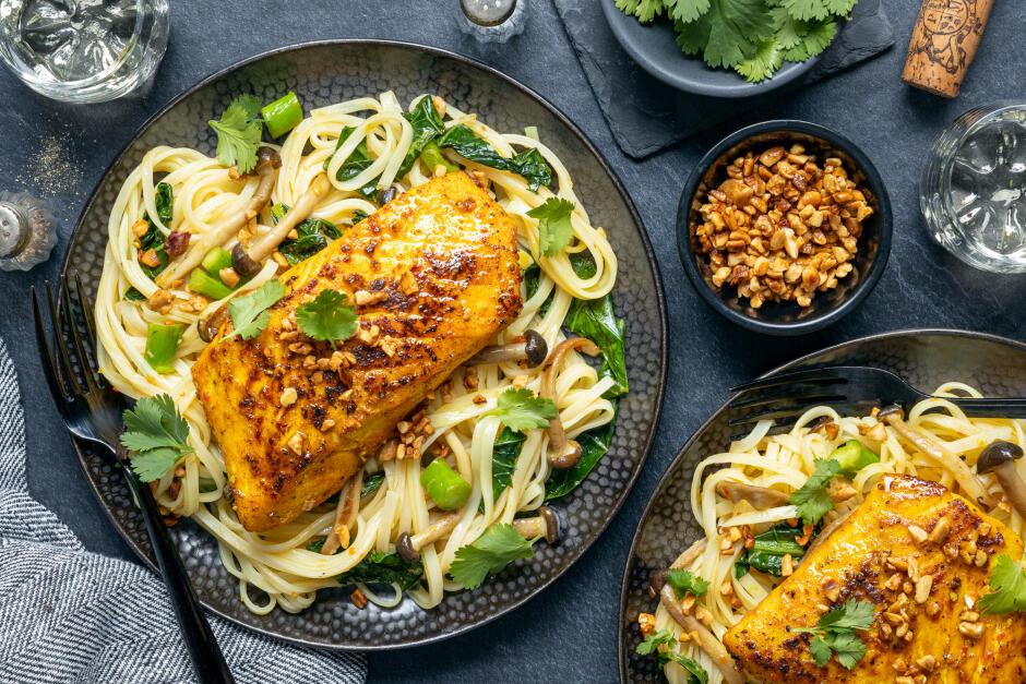 Golden Turmeric Halibut Rice Noodles