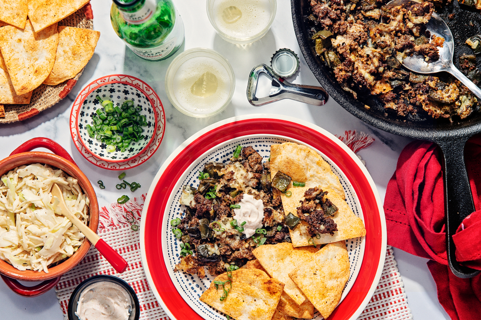Cheddar-Topped Ground Beef & Poblano Taco Skillet