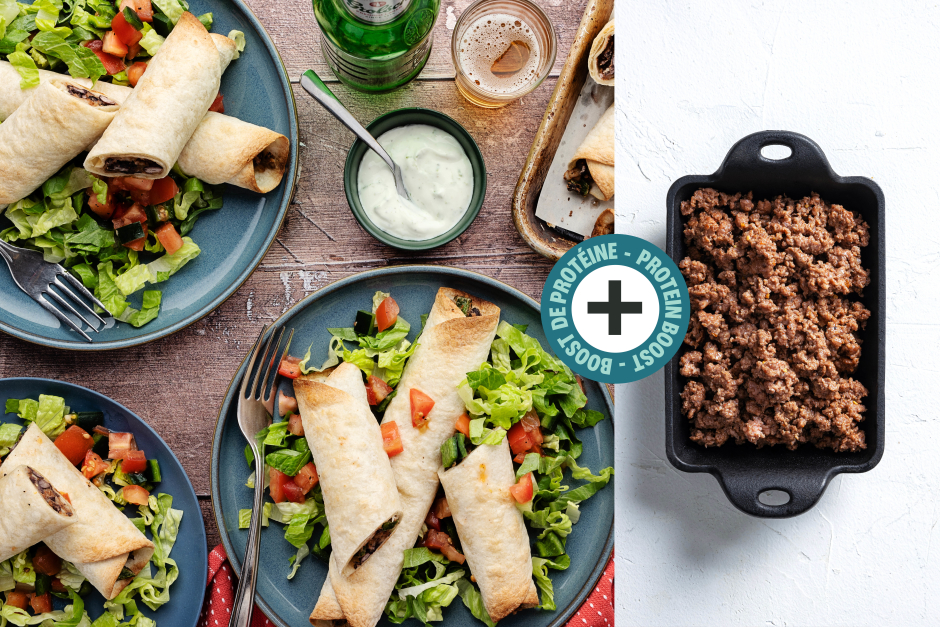 Boost de protéines | Flautas fromagées au bœuf, haricots noirs et poivrons verts