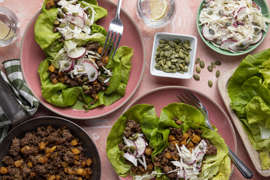 Keto: One-Pan Mexican-Spiced Ground Beef Lettuce Wraps