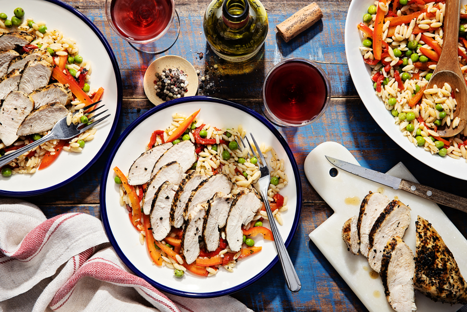 Seared Chicken Breasts over Italian-Style Orzo Salad