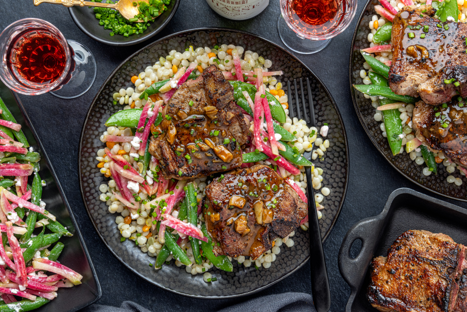 Grass-Fed T-Bone Lamb Chops with Roasted Garlic Sauce