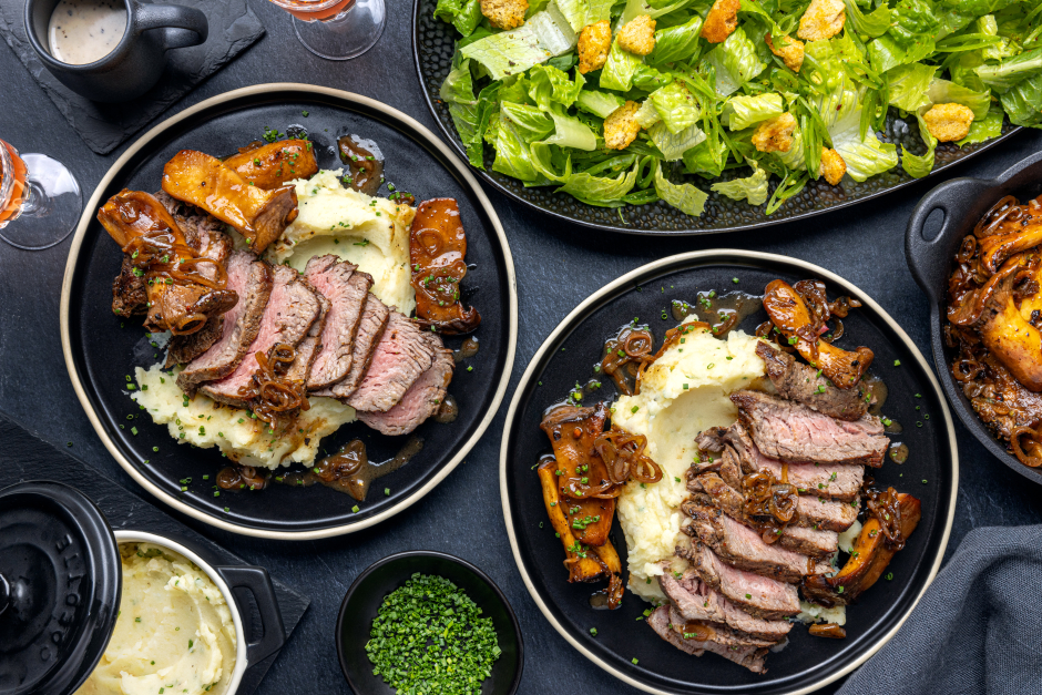 L’Artisan: Grass-Fed AAA Beef Tenderloin Steaks with King Oyster Mushrooms