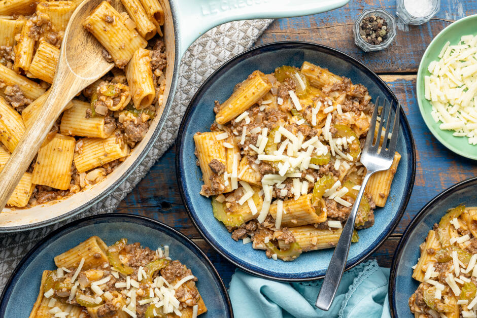 Rigatonis sauce ragù au boeuf en 15 minutes