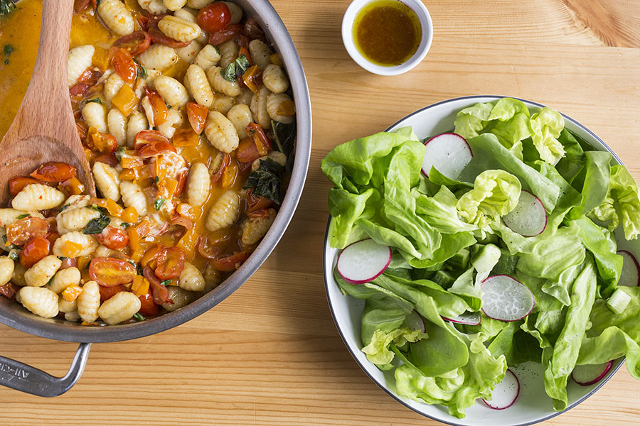 Fresh Gnocchi with Peperonata Sauce - & Butter Lettuce Salad