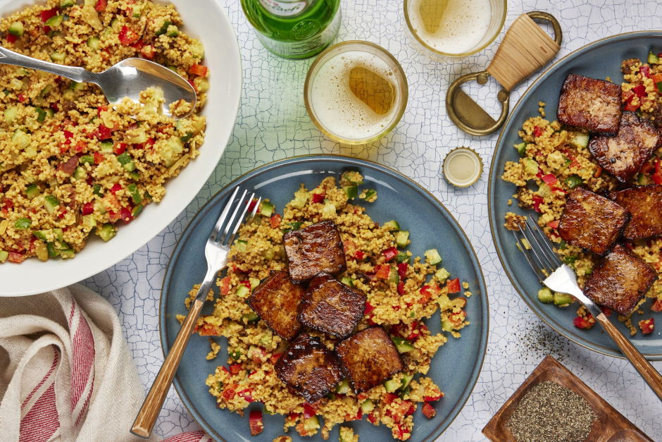 Sassy Balsamic Halloumi over Spiced Couscous Salad