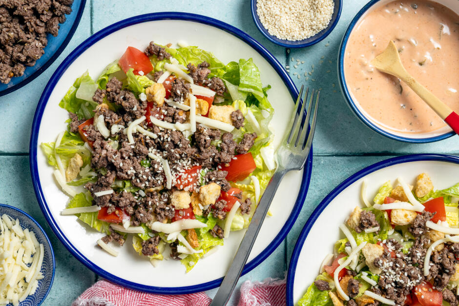 Salade style cheeseburger au bœuf