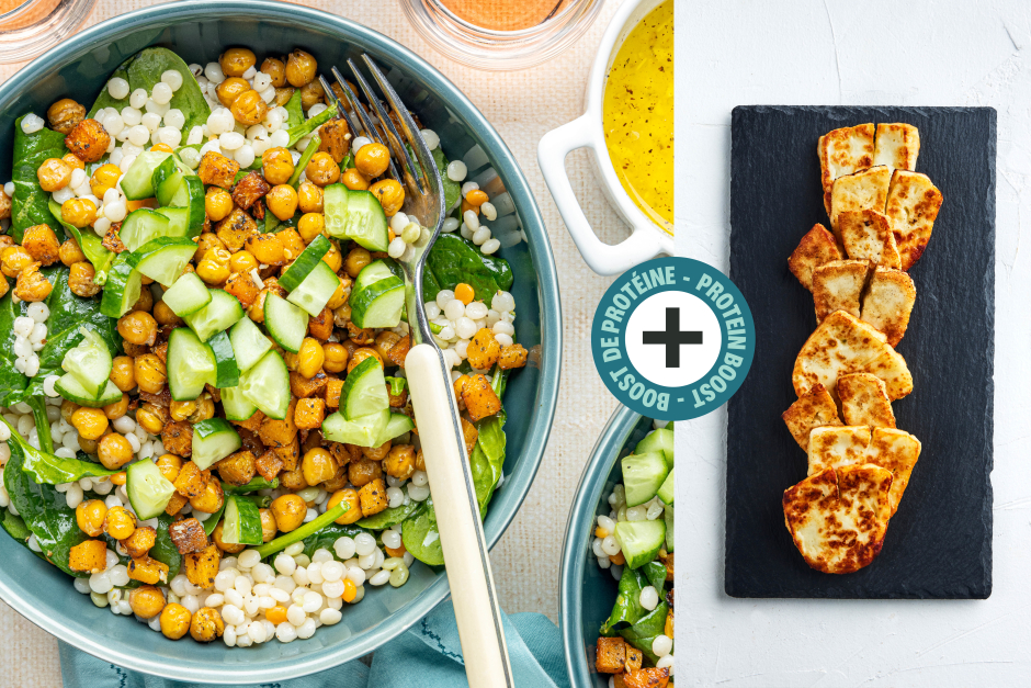 Boost de protéines | Bols d’halloumi, pois chiches et courge musquée aux épices à falafel