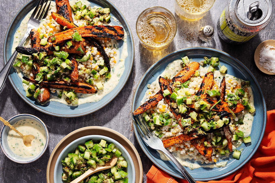 Carottes au miel sur couscous perlé