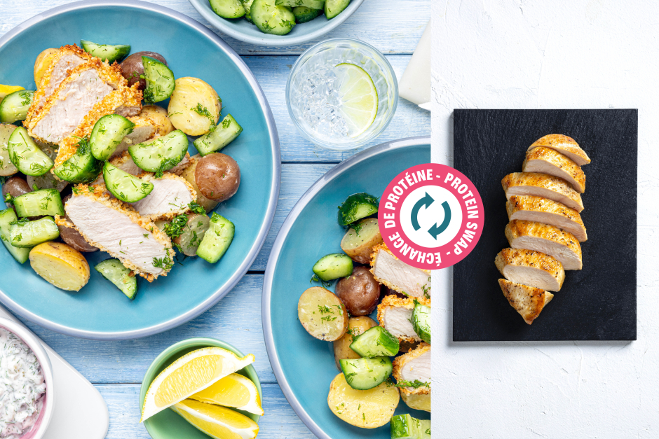 Protein Swap | Air Fryer Chicken Schnitzel with Herb & Pickle Cream
