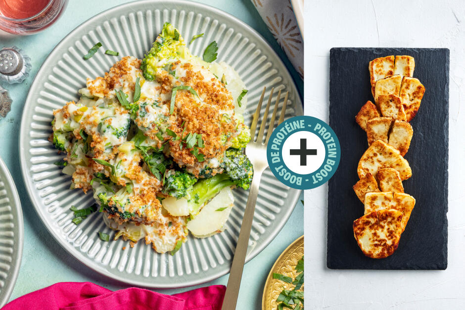 Protein Boost | Halloumi, Broccoli, Leek & Potato Gratin