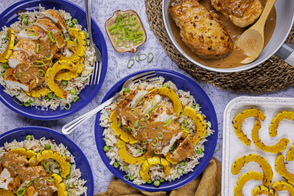 Seared Chicken Breasts with Toasted Almond Rice Pilaf