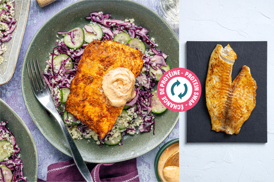 Échange de protéine | Tilapia à la friteuse à air avec trempette fumée aux poivrons rouges rôtis