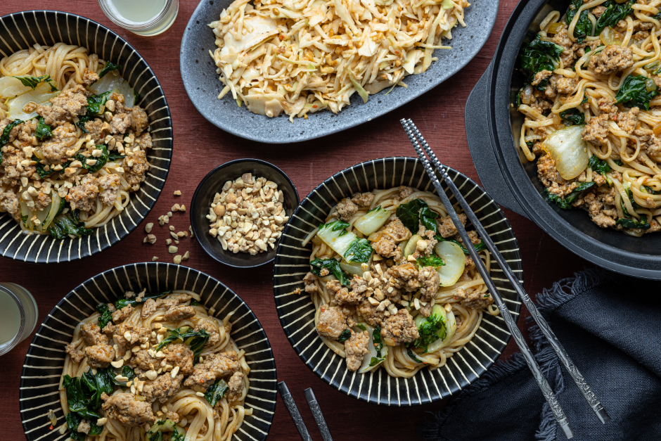 Quick Ground Pork & Peanut Chow Mein Noodles