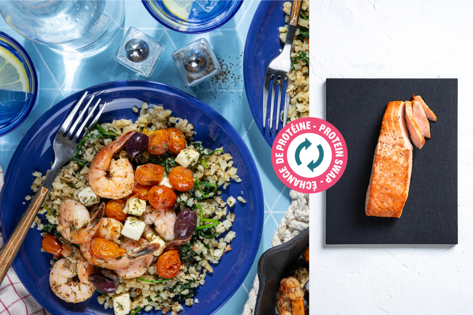 Protein Swap | Keto: Quick Garlicky Salmon, Olive & Feta Skillet