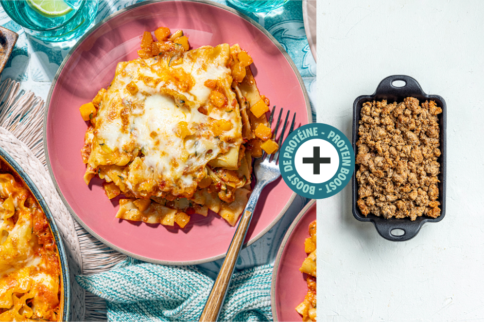 Boost de protéines | Lasagne chorizo-courge-fromage à la poêle