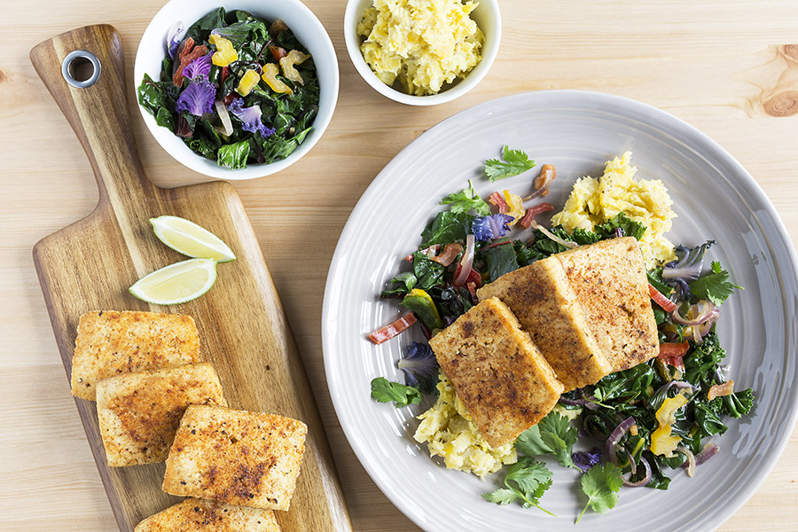 Caribbean Jerk Tofu with Summer Greens and Plantains